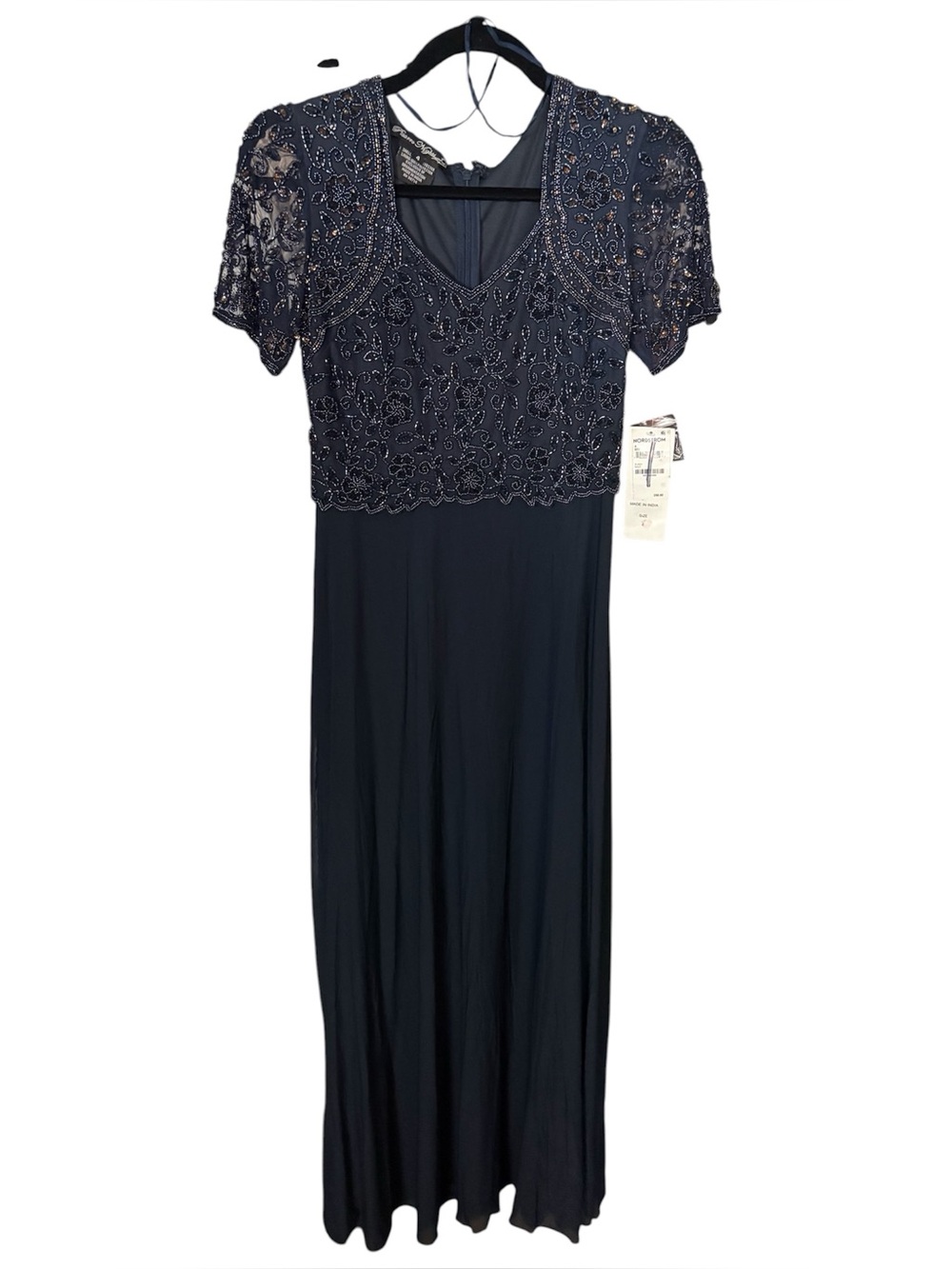 Nordstrom Navy Beaded Short-Sleeve Maxi Dress